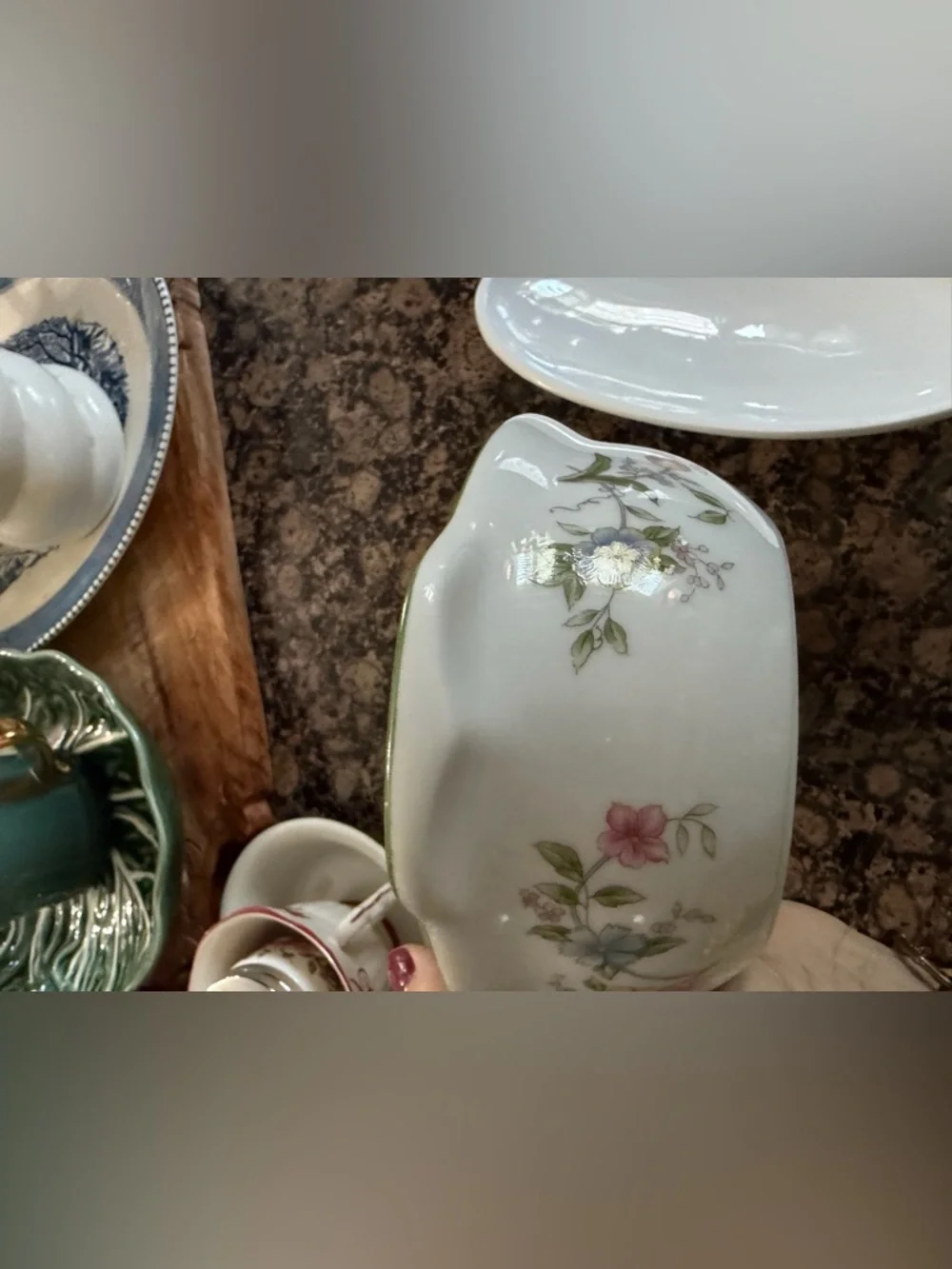 Andrea By Sadek White Porcelain Covered Serving Dish with Pastel Floral Design